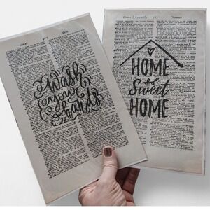 Home Sweet‎ Home & Wash Your Hands Vintage Dictionary Prints Set of 2 Wall Decor